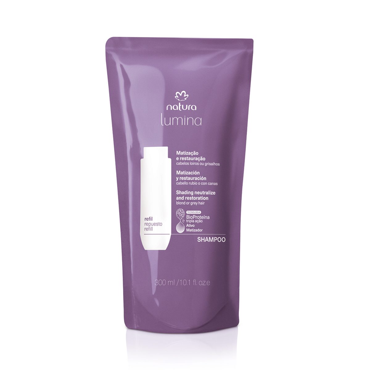 Refil Shampoo Lumina Matizador Para Matizacao E Restauracao 300 ml 4 Shampoo Matizador Natura Lumina