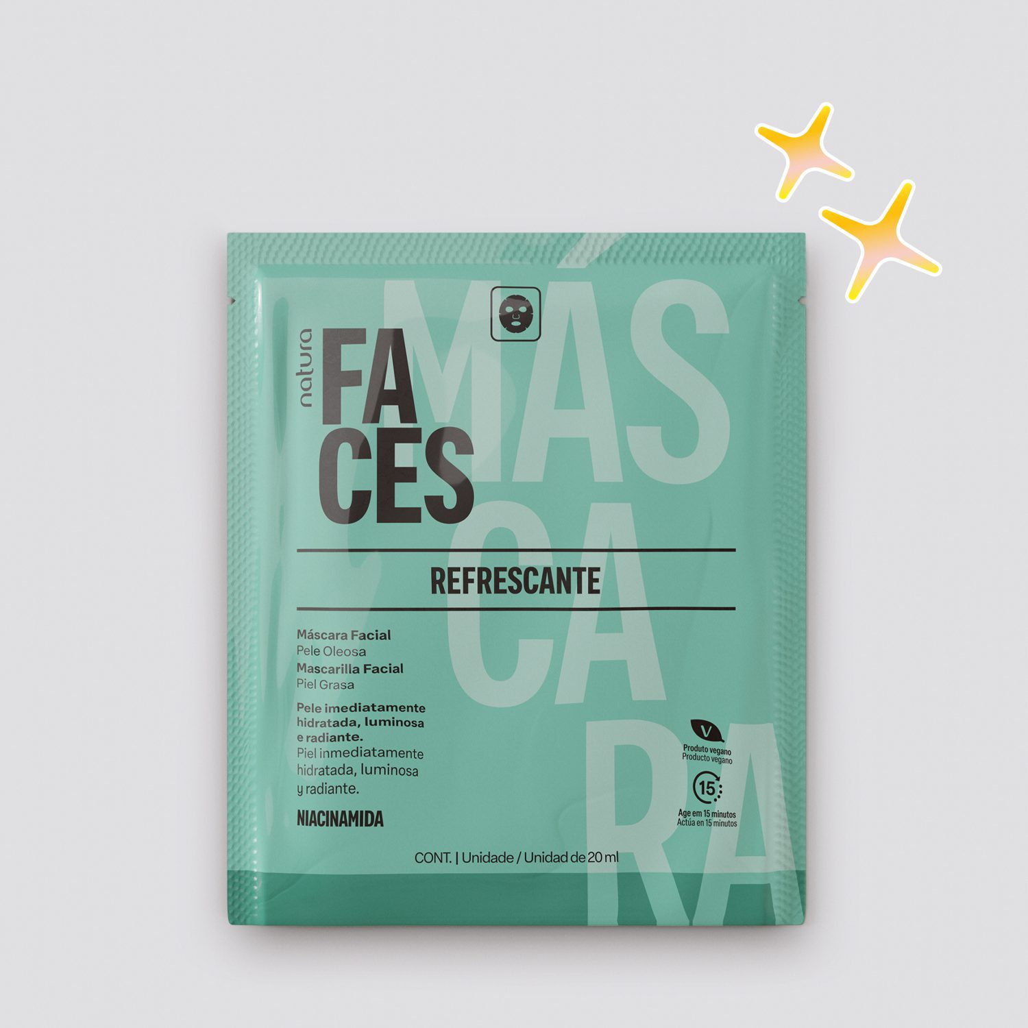 Pele reparada e radiante com Máscara Facial Refrescante Faces