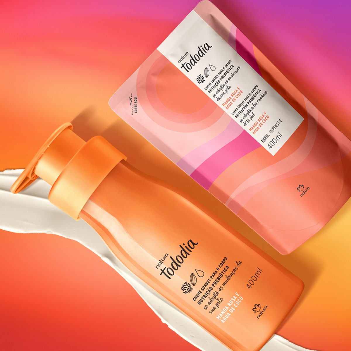 Kit Creme Sorbet Desodorante Nutritivo Para O Corpo Tododia Manga Rosa E Agua De Coco Com Refil