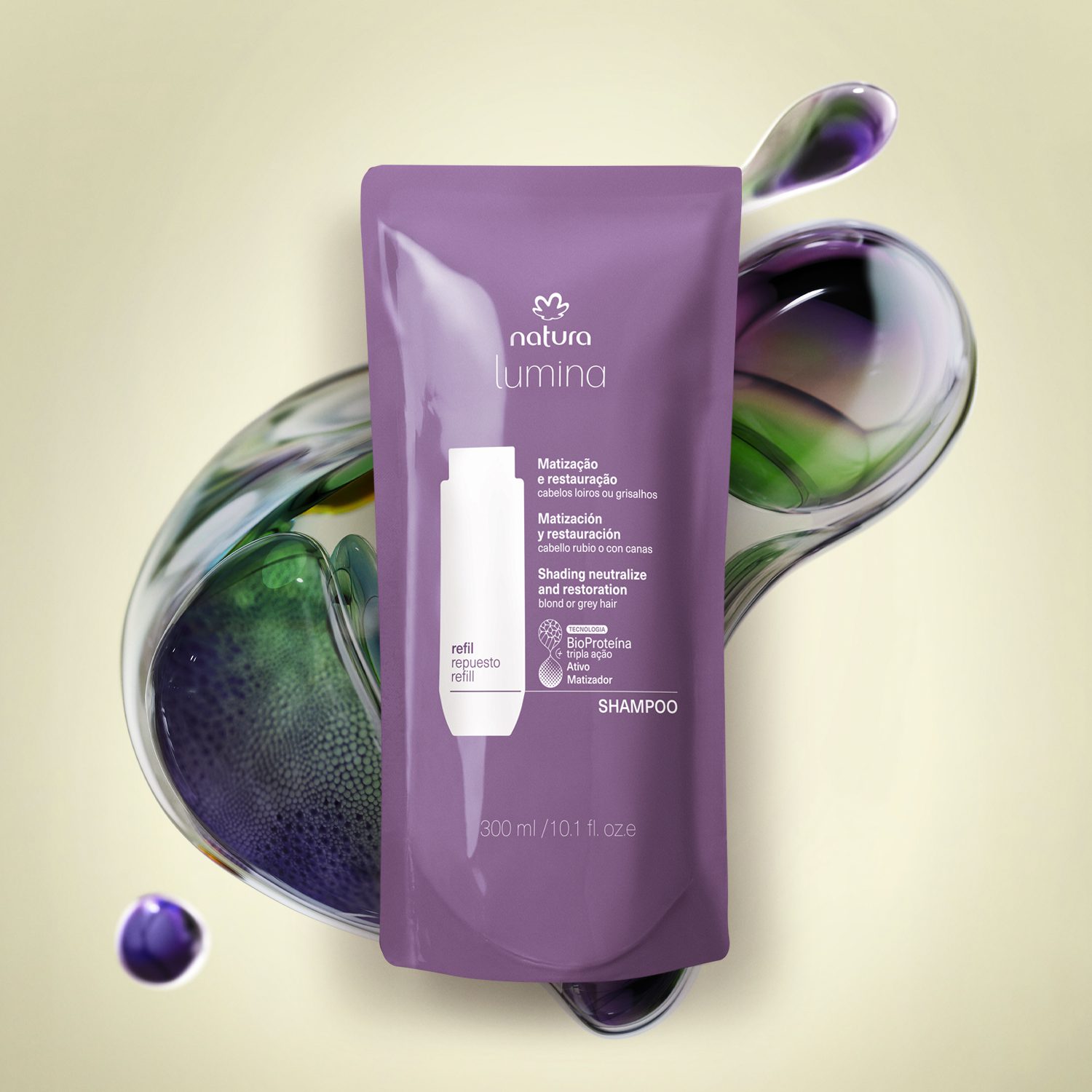 Refil Shampoo Lumina Matizador Para Matizacao E Restauracao 300 ml 3 Matização progressiva com o Shampoo Lumina