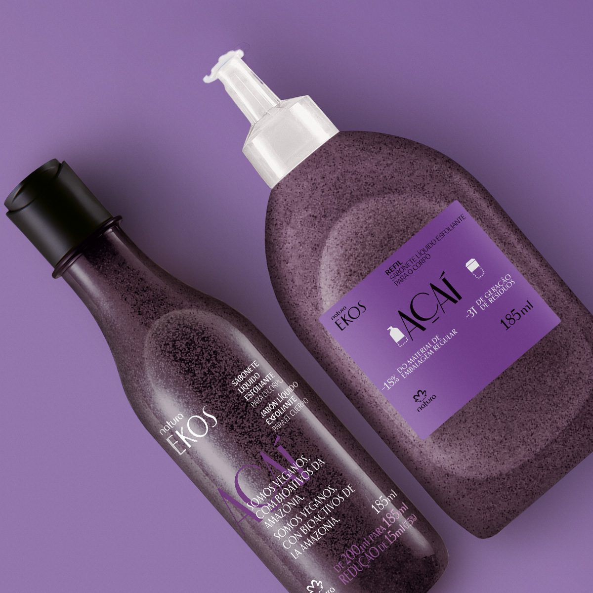 Kit Sabonete Liquido Esfoliante Corporal Ekos Acai Com Refil