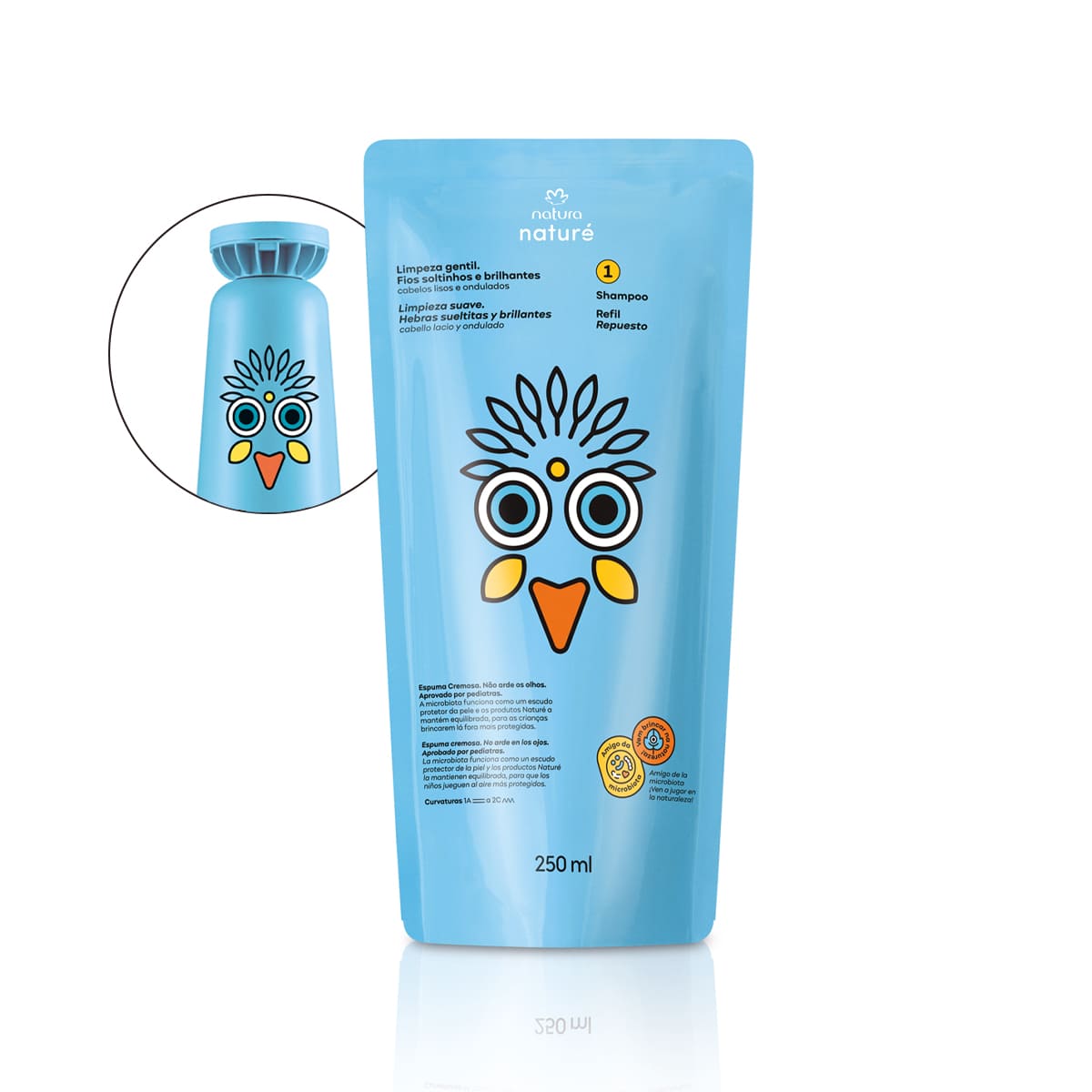 Refil Shampoo Para Cabelos Lisos E Ondulados Nature 250 ml