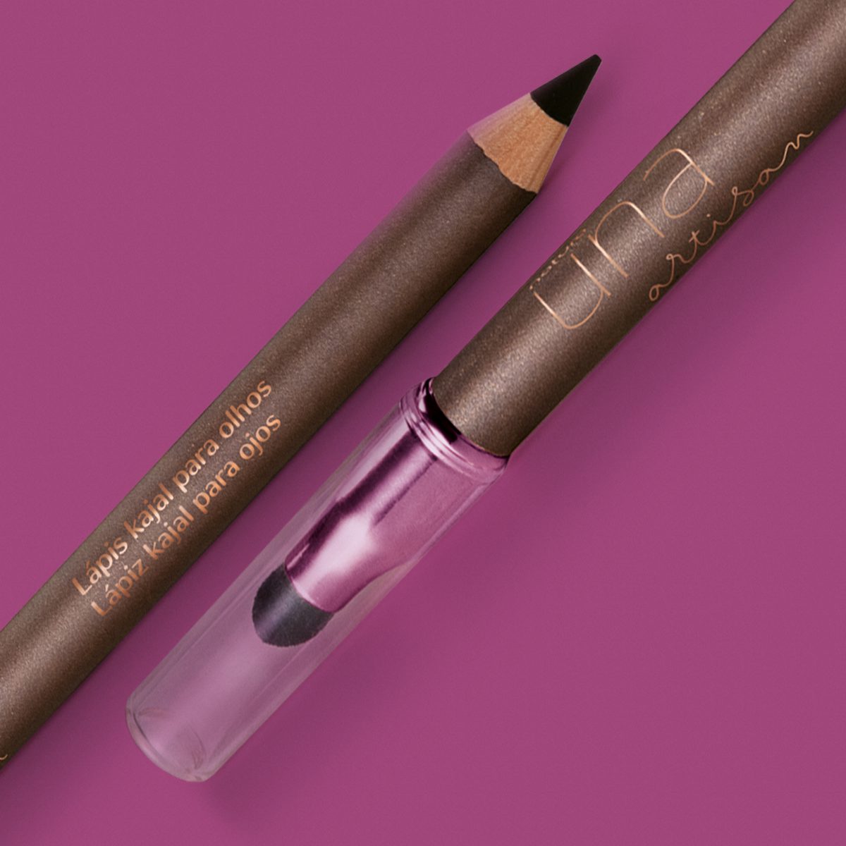 Lápis Kajal para Olhos Una Artisan integrado com pincel para esfumar