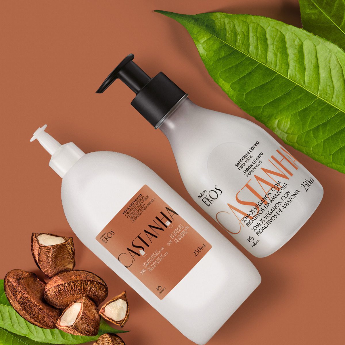 Kit Sabonete Liquido Para Maos Ekos Castanha Com Refil 250 ml
