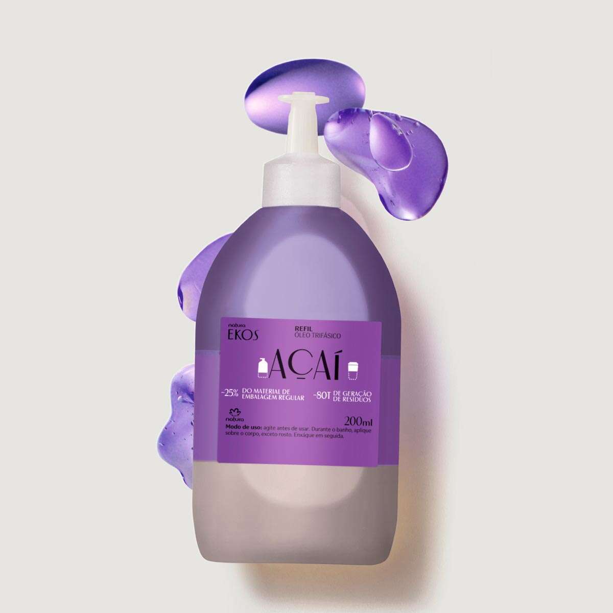 Refil Oleo Trifasico Desodorante Corporal Ekos Acai 200 ml 3 Refil Óleo Trifásico Desodorante Corporal Ekos Açaí
