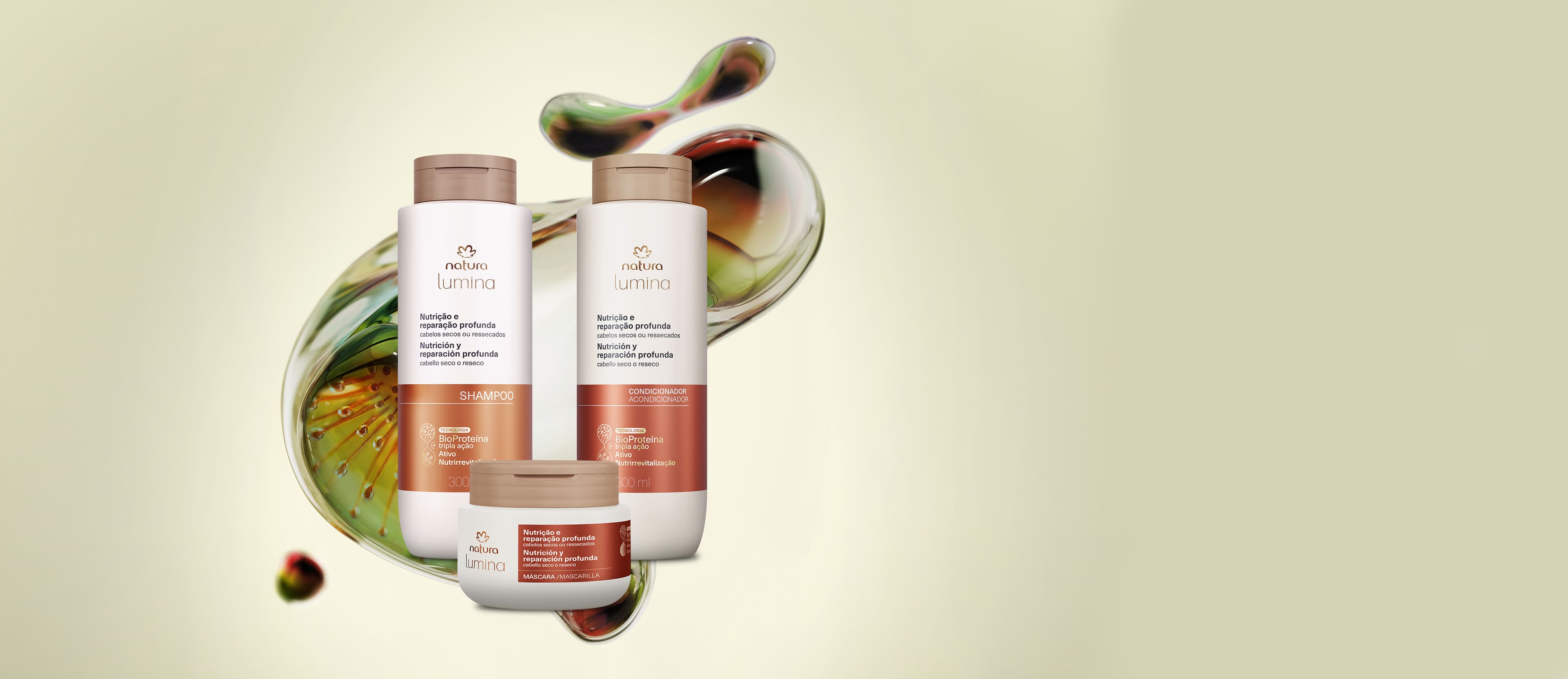 Kit Lumina Nutrição e Reparação Shampoo, Condicionador e Máscara (3 produtos)