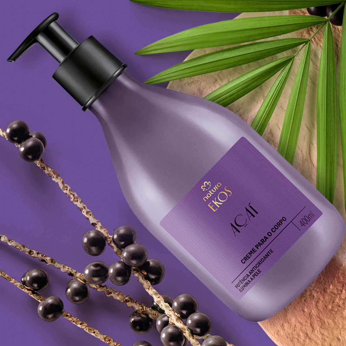Creme Desodorante Hidratante Para O Corpo Ekos Acai 400 ml 5 Produtos da linha Ekos Açaí, embalagem e refil
