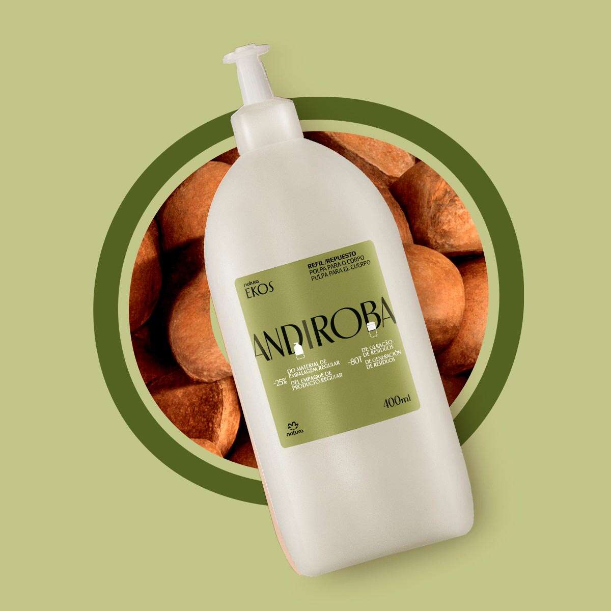 Refil Polpa Desodorante Hidratante Para O Corpo Andiroba Ekos 400 ml 3 Textura cremosa da polpa Andiroba Ekos