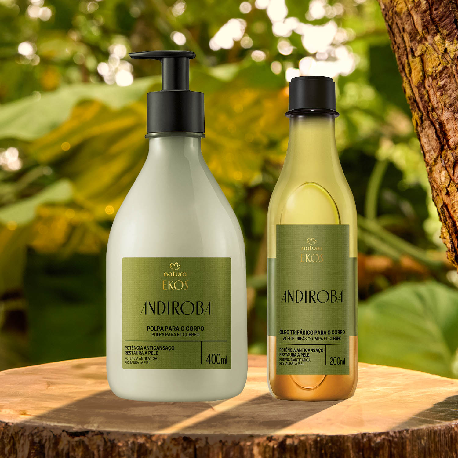 Kit Ekos Andiroba Creme E Oleo Trifasico Para O Corpo 3 Óleo Trífásico Ekos Andiroba em uso