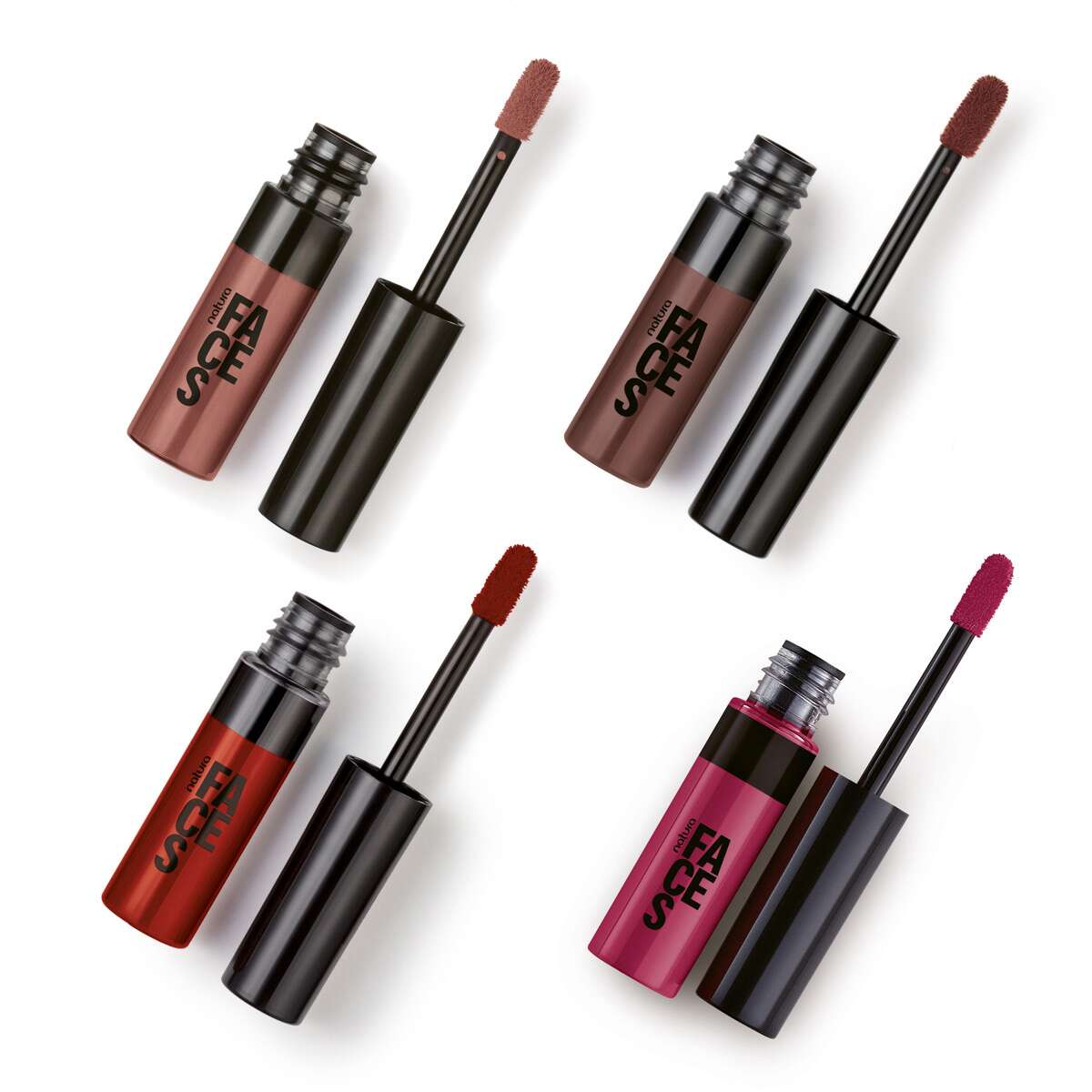 Detalhes das cores do Conjunto Batom Matte Longa Duração Faces