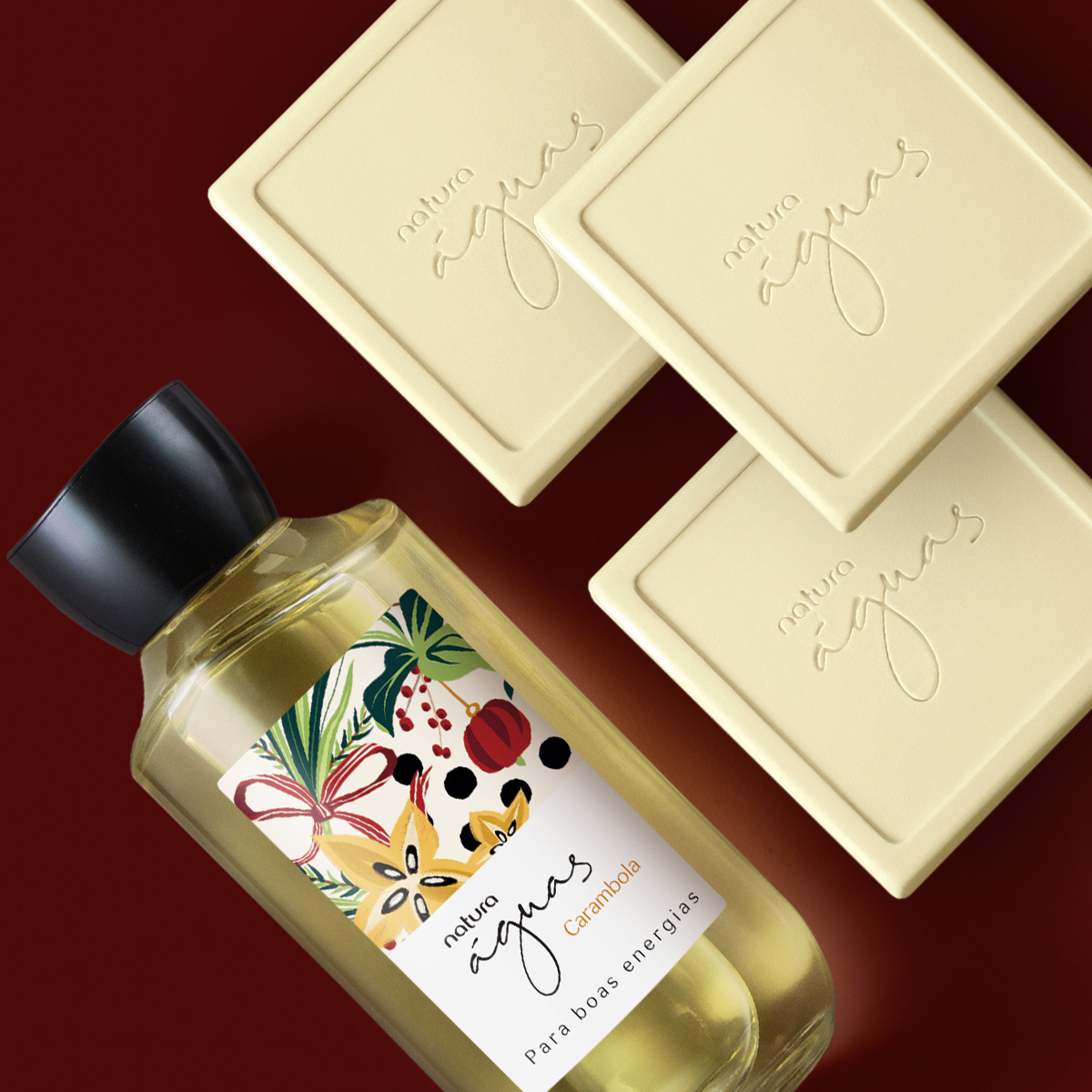 Presente Natura Águas Carambola para Boas Energias (2 produtos) 5 Sabonetes em barra do kit Carambola