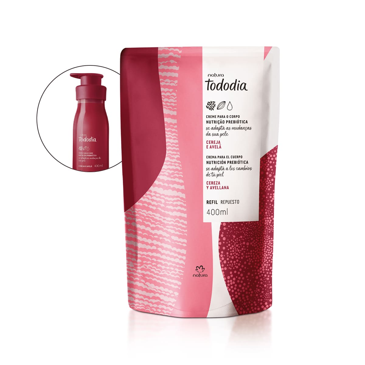 Refil Creme Desodorante Nutritivo para o Corpo Tododia Cereja e Avelã 4 Detalhe do creme em uso