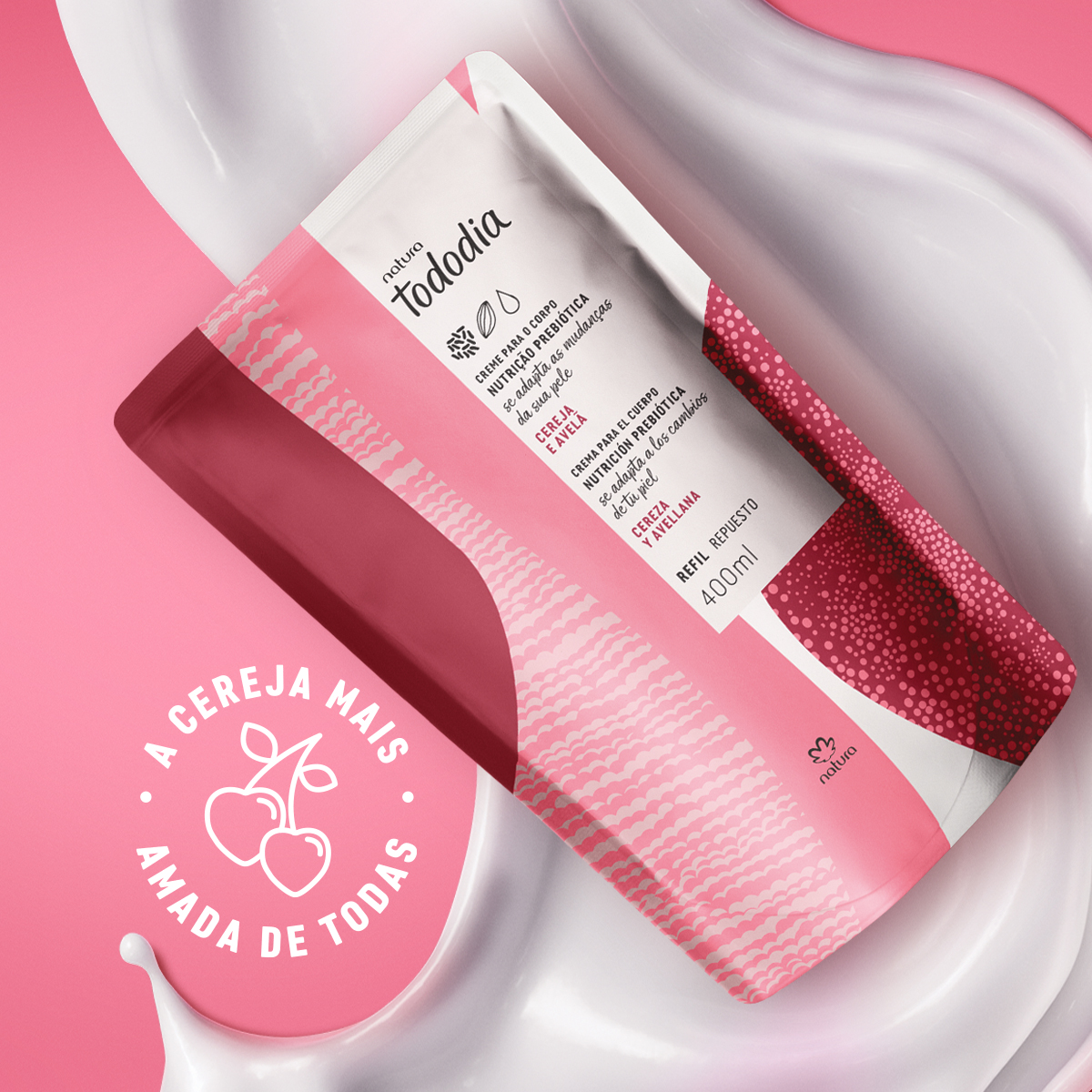 Refil Creme Desodorante Nutritivo para o Corpo Tododia Cereja e Avelã 5 Close-up da embalagem refil
