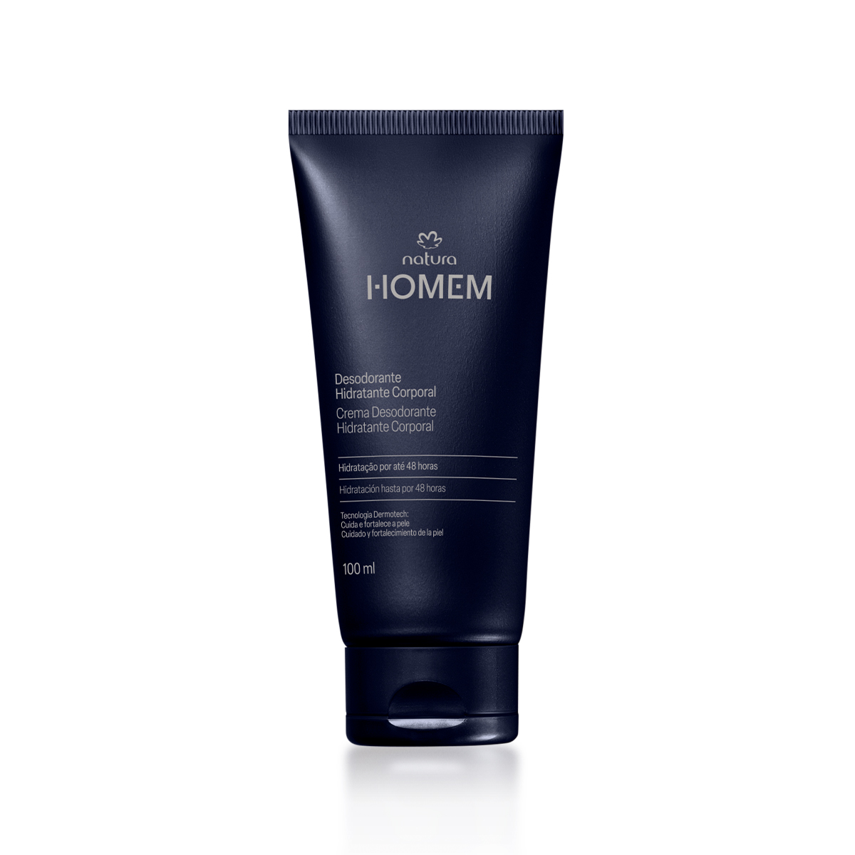 Creme Desodorante Hidratante Corporal Natura Homem 4 Close-up do creme Natura Homem, textura cremosa em detalhes