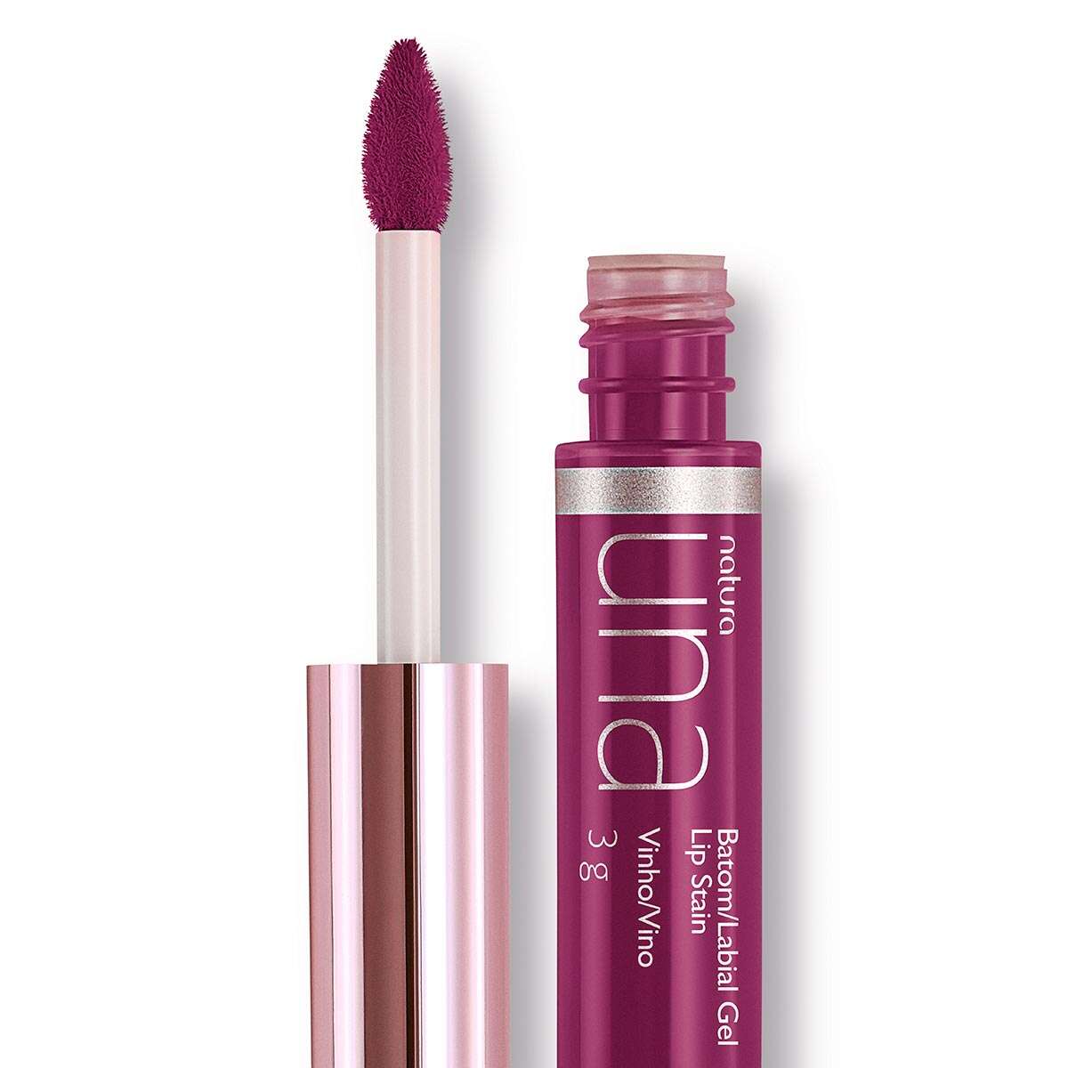 Resultado final do Batom Gel Lip Stain Una Vinho Ter