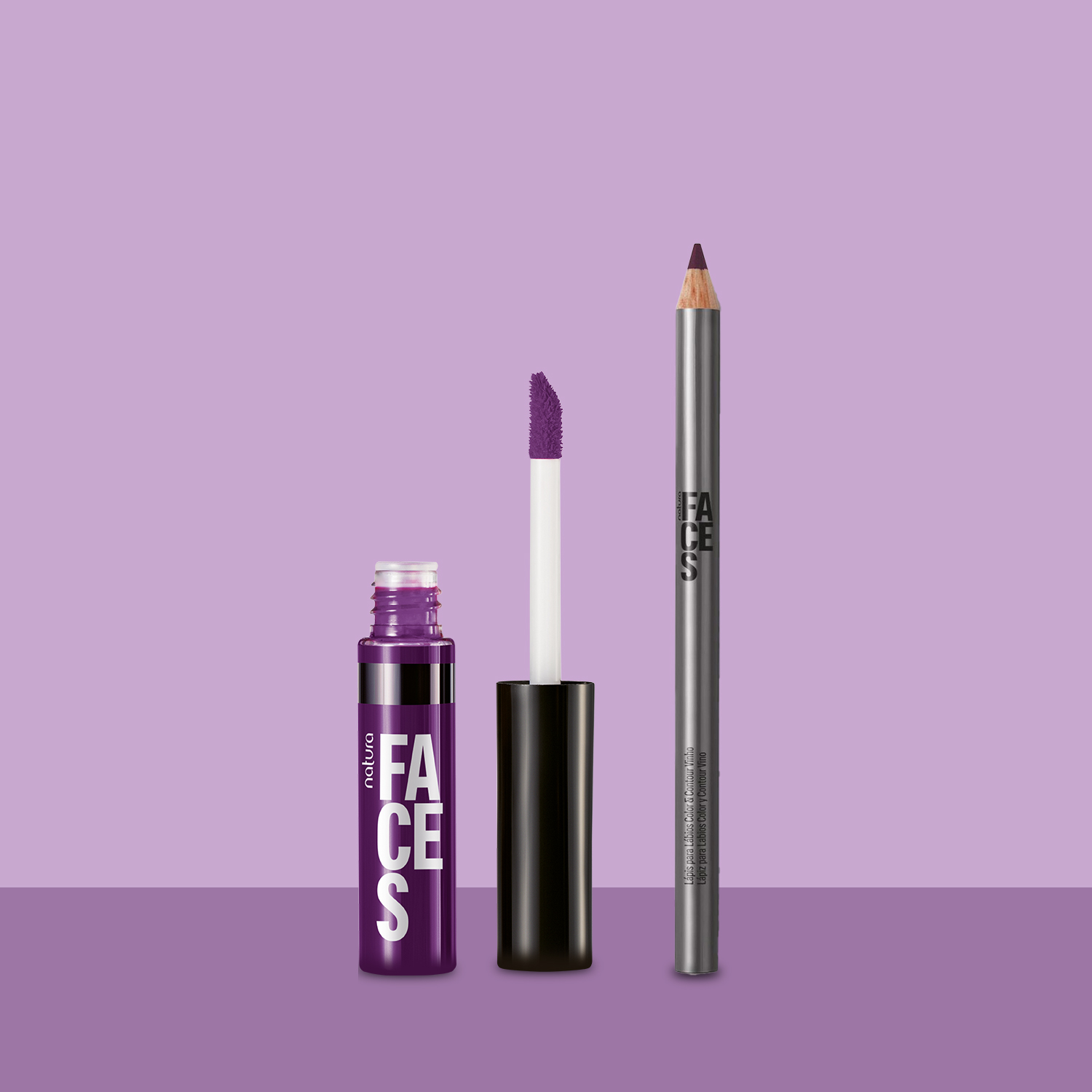 1766397503 104 Kit Faces Lapis Labial Vinho e Lip Tint Roxo Go
