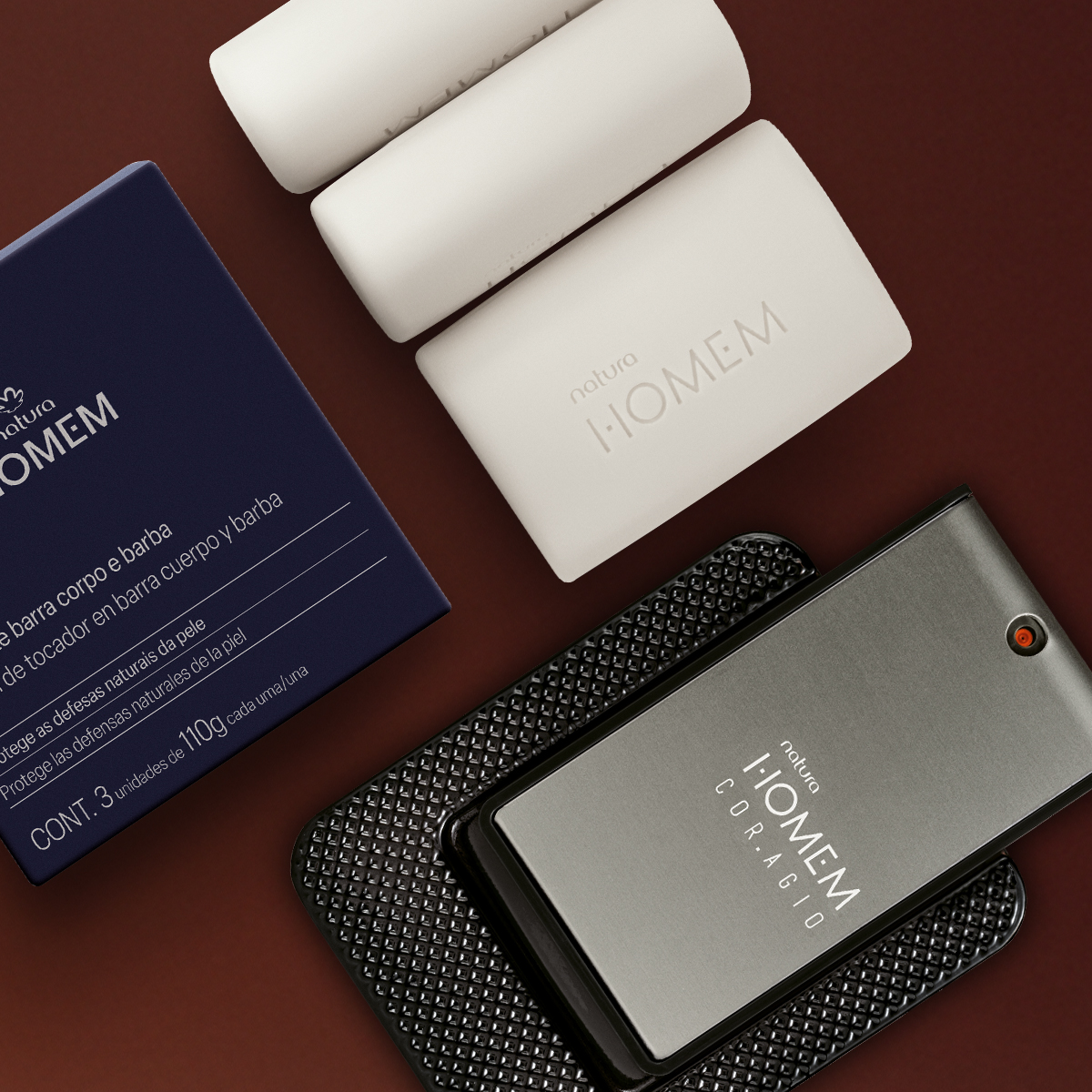 Kit Sabonetes Corpo e Barba e Deo Parfum Natura Homem Cor.agio 5 Imagem close-up do Deo Parfum Natura Homem