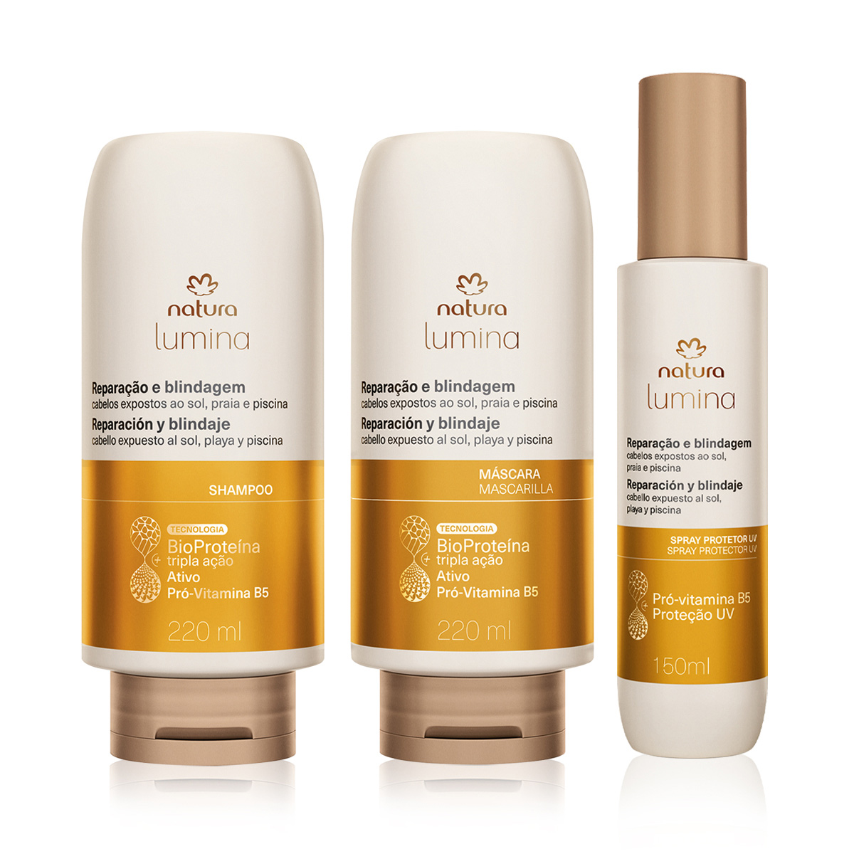 Shampoo e máscara do kit Lumina