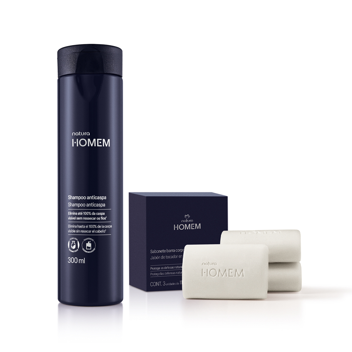 1766446788 98 Kit Shampoo Anticaspa e Sabonete Corpo e Barba Natura Homem