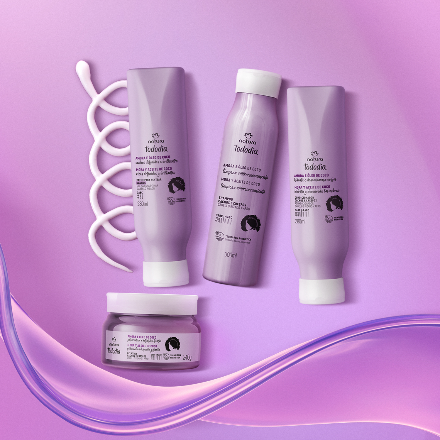 Shampoo e condicionador do kit para cachos