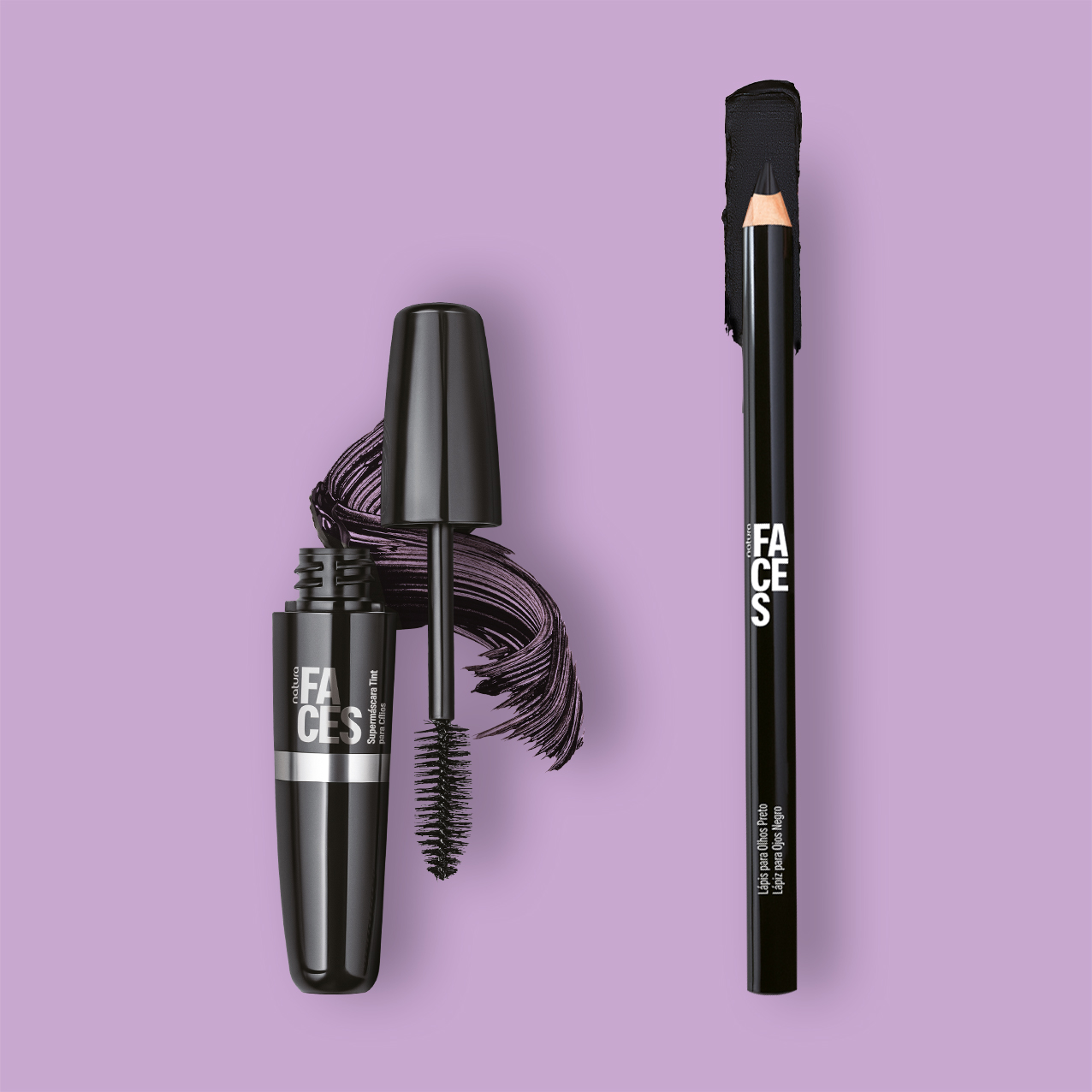 Close-up dos produtos do kit Faces