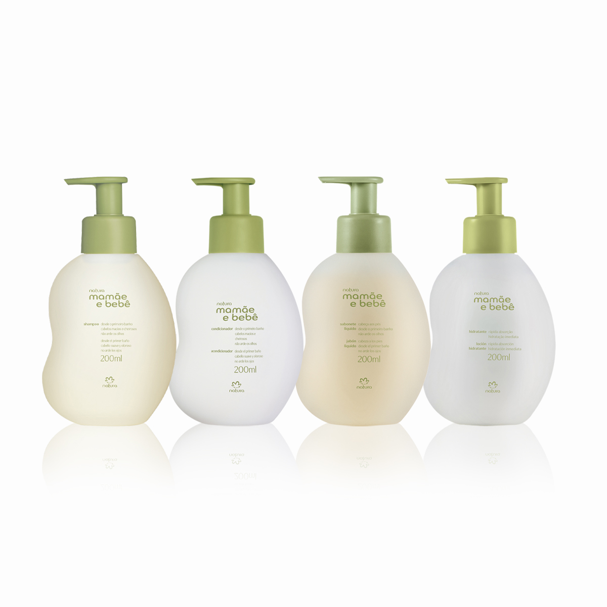 Kit Mamãe e Bebê Shampoo, Condicionador, Sabonete Líquido e Hidratante (4 produtos) 4 Shampoo e condicionador do kit em close-up