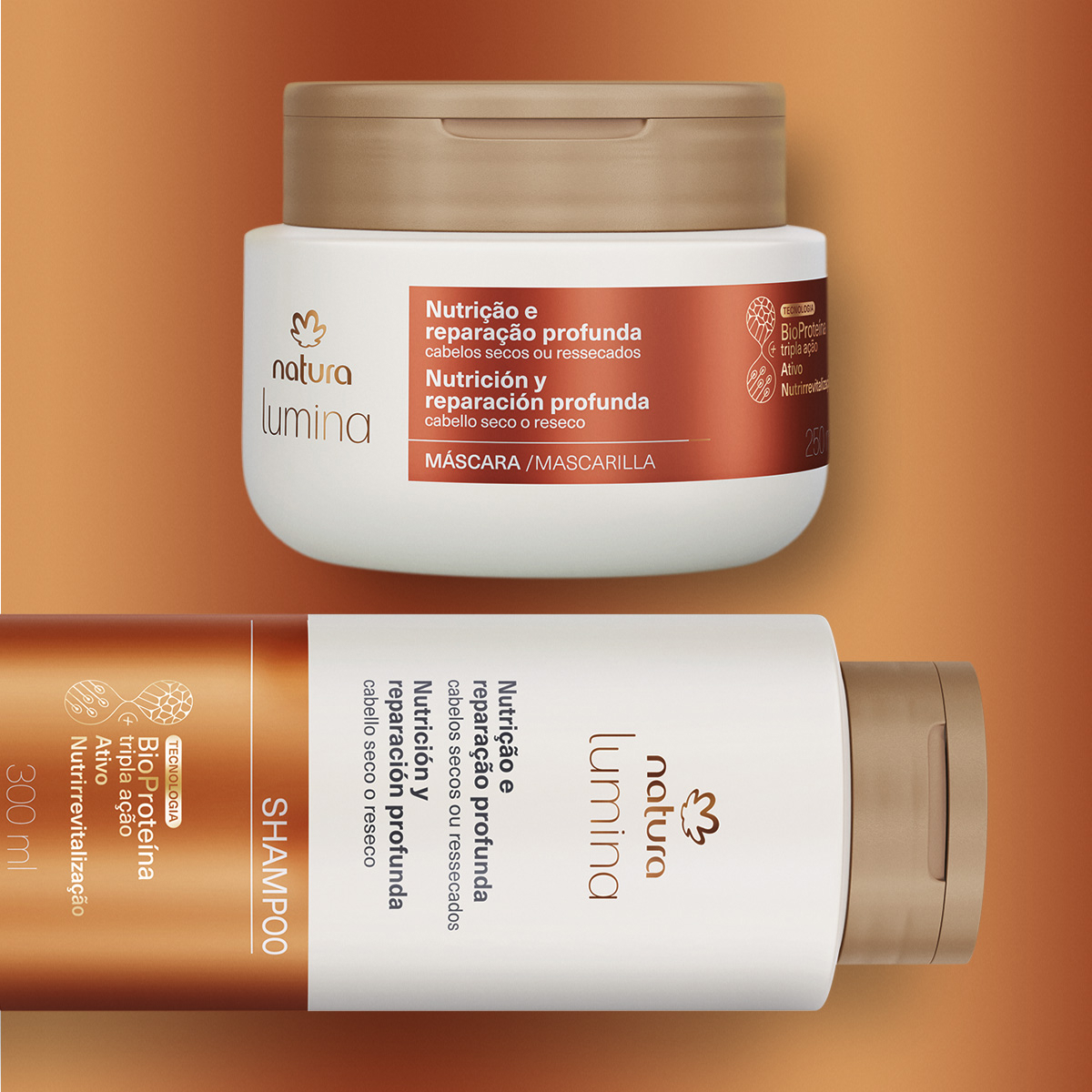 Kit Shampoo e Máscara Nutrição e Reparação 5 Fios reparados com Lumina