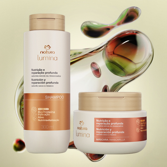 Kit Shampoo e Máscara Nutrição e Reparação 3 Kit em uso no dia a dia