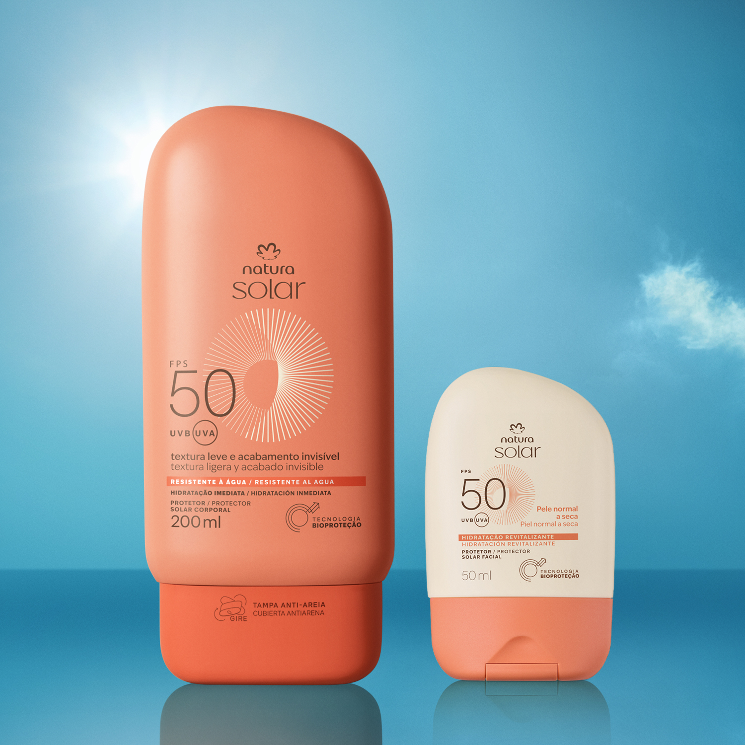 Kit Protetor Solar Facial Pele Normal a Seca e Protetor Solar Corporal FPS 50 Natura Solar 3 Visual mobile do Kit Protetor Solar Natura