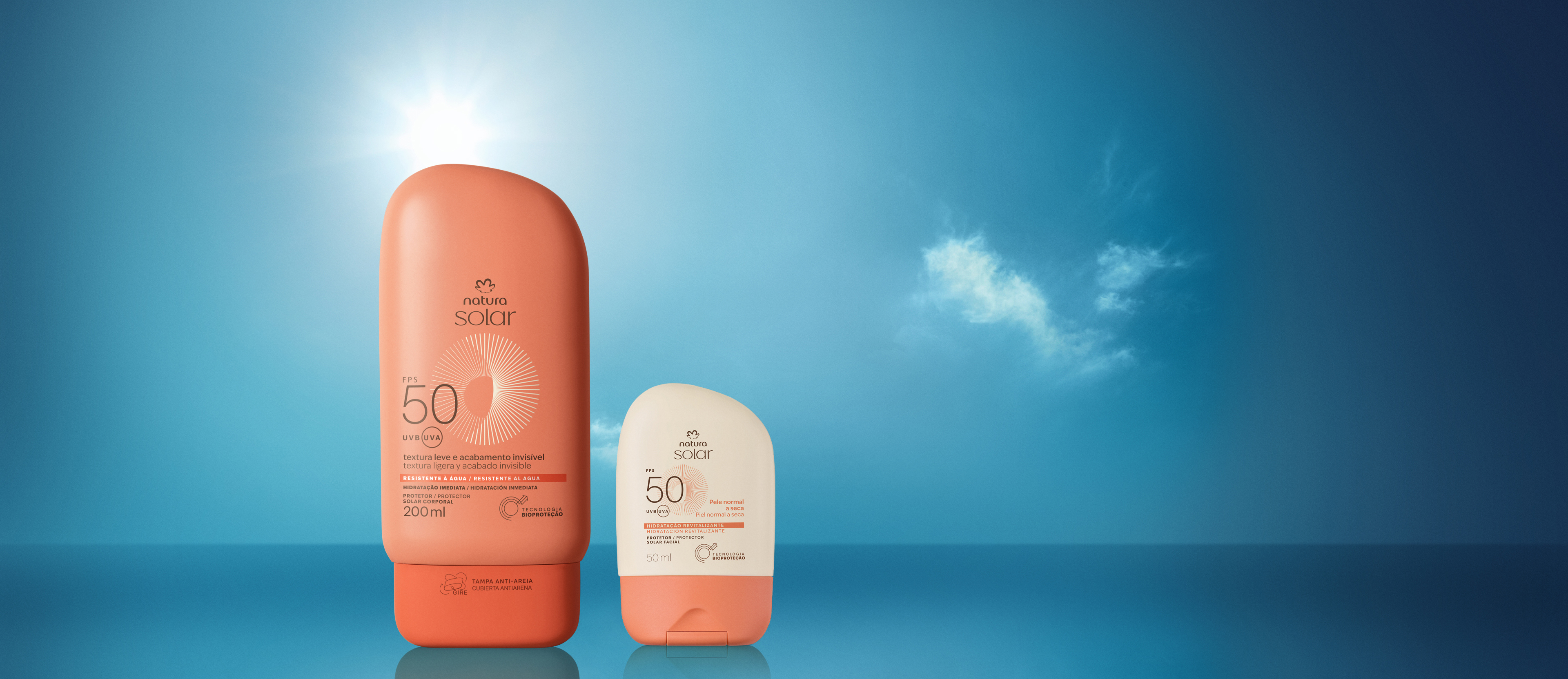 Kit Protetor Solar Facial Pele Normal a Seca e Protetor Solar Corporal FPS 50 Natura Solar 2 Kit Natura Solar em destaque
