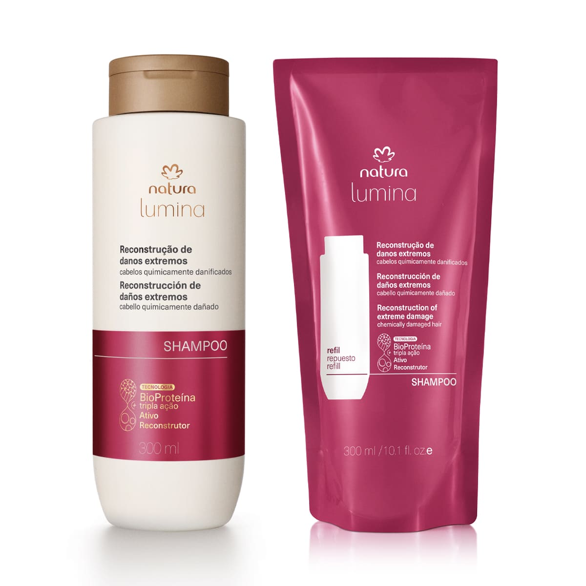 Detalhe do shampoo reestruturante Lumina