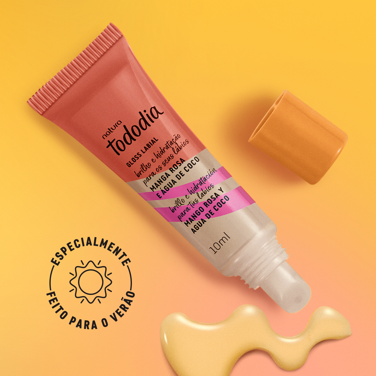 Outro ângulo do Gloss Labial Tododia Manga Rosa e Água de Coco