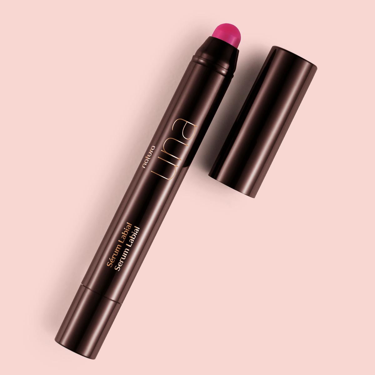 Detalhe da embalagem do Sérum Labial Rosa Una