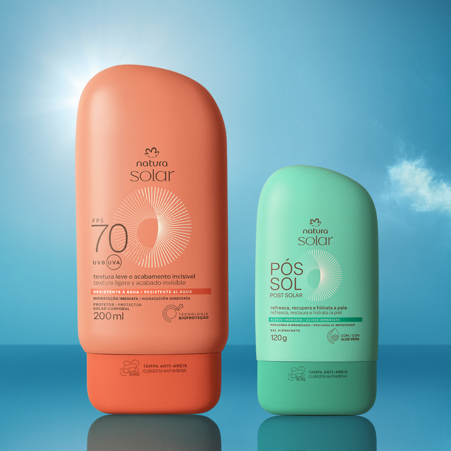 Kit Protetor Solar Corporal FPS 70 e Gel Hidratante Pós-sol Natura Solar 3 Visual mobile do Kit Protetor Solar Natura