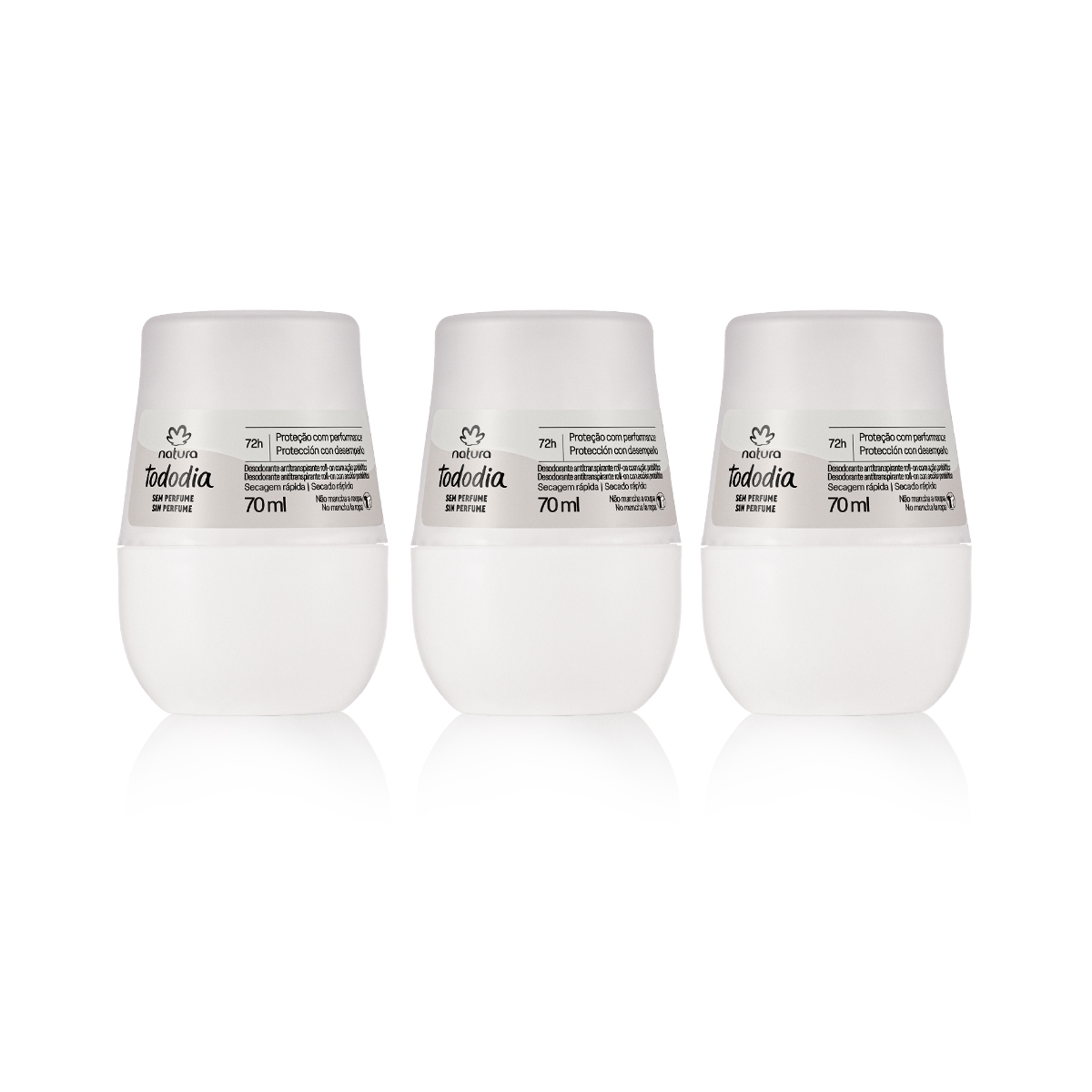 Kit Desodorante Antitranspirante Roll-on Sem Perfume (3 unidades) 4 Close-up do produto Natura Tododia