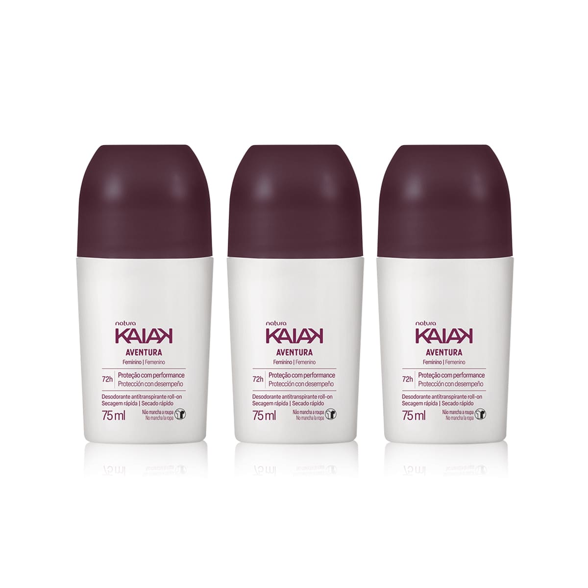 1766858233 264 Kit Desodorante Antitranspirante Roll on Kaiak Aventura Feminino 3 unidades