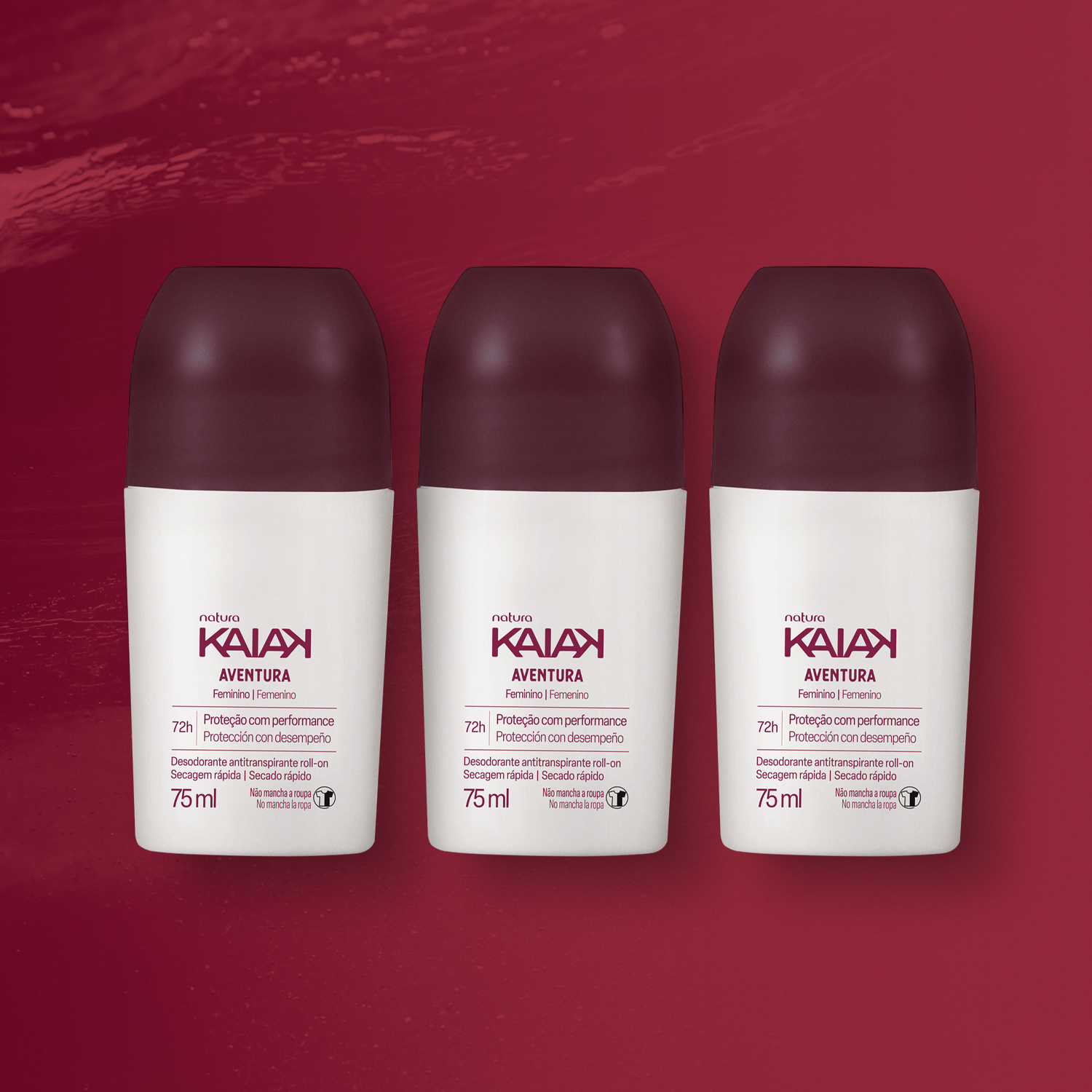 1766858233 766 Kit Desodorante Antitranspirante Roll on Kaiak Aventura Feminino 3 unidades