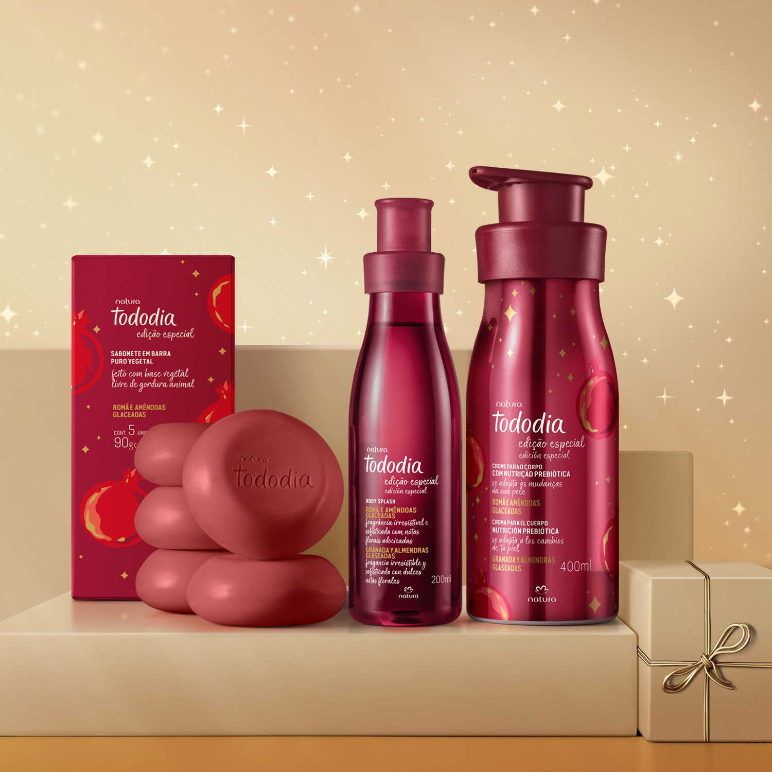 Presente Natura Tododia Romã e Amêndoas Glaceadas (3 produtos) 3 Body splash do kit Natura