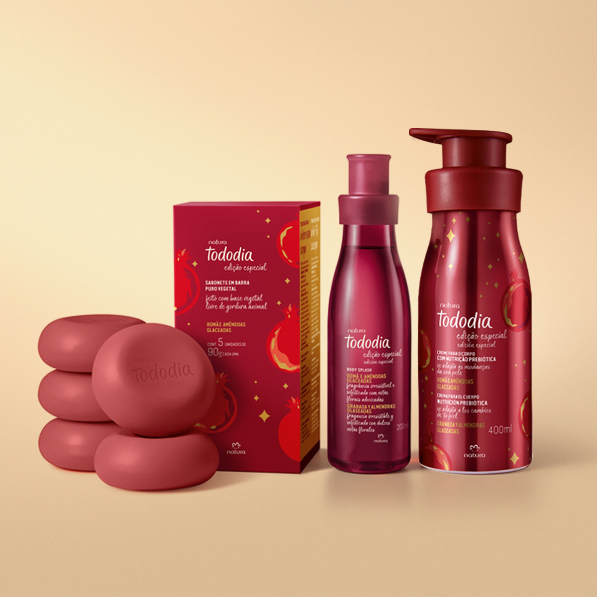 Presente Natura Tododia Romã e Amêndoas Glaceadas (3 produtos) 5 Sabonetes do kit Presente Natura