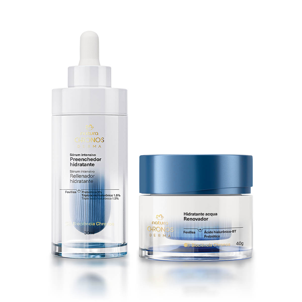 Kit Sérum Preenchedor Hidratante e Acqua Renovador Chronos Derma 4 Sérum Intensivo Preenchedor em close-up