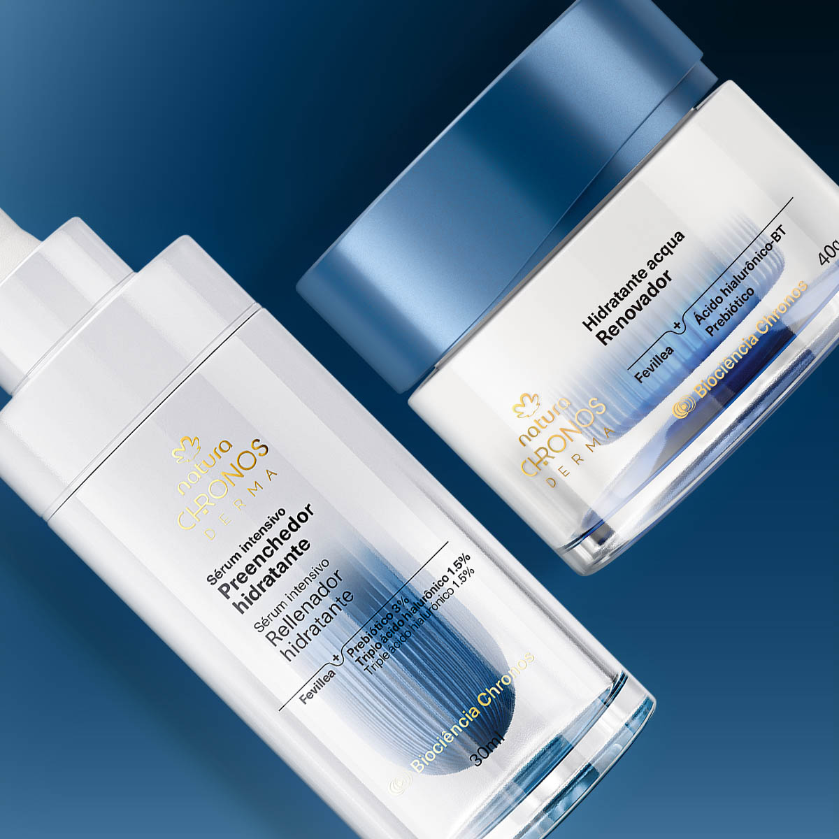 Kit Sérum Preenchedor Hidratante e Acqua Renovador Chronos Derma 5 Hidratante Acqua Renovador aplicado na pele