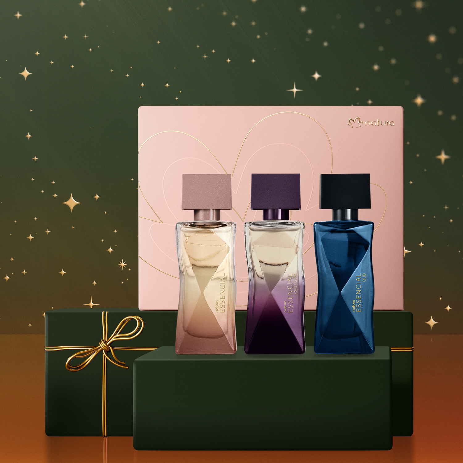 Miniaturas das fragrâncias Essencial na embalagem