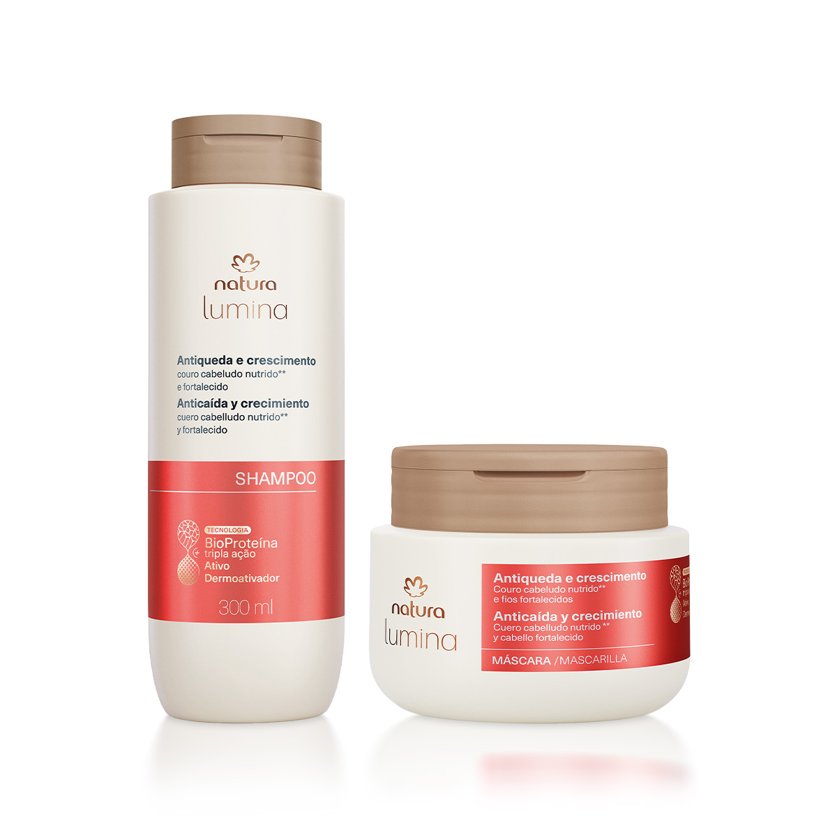 Shampoo e Máscara do Kit Lumina de perto