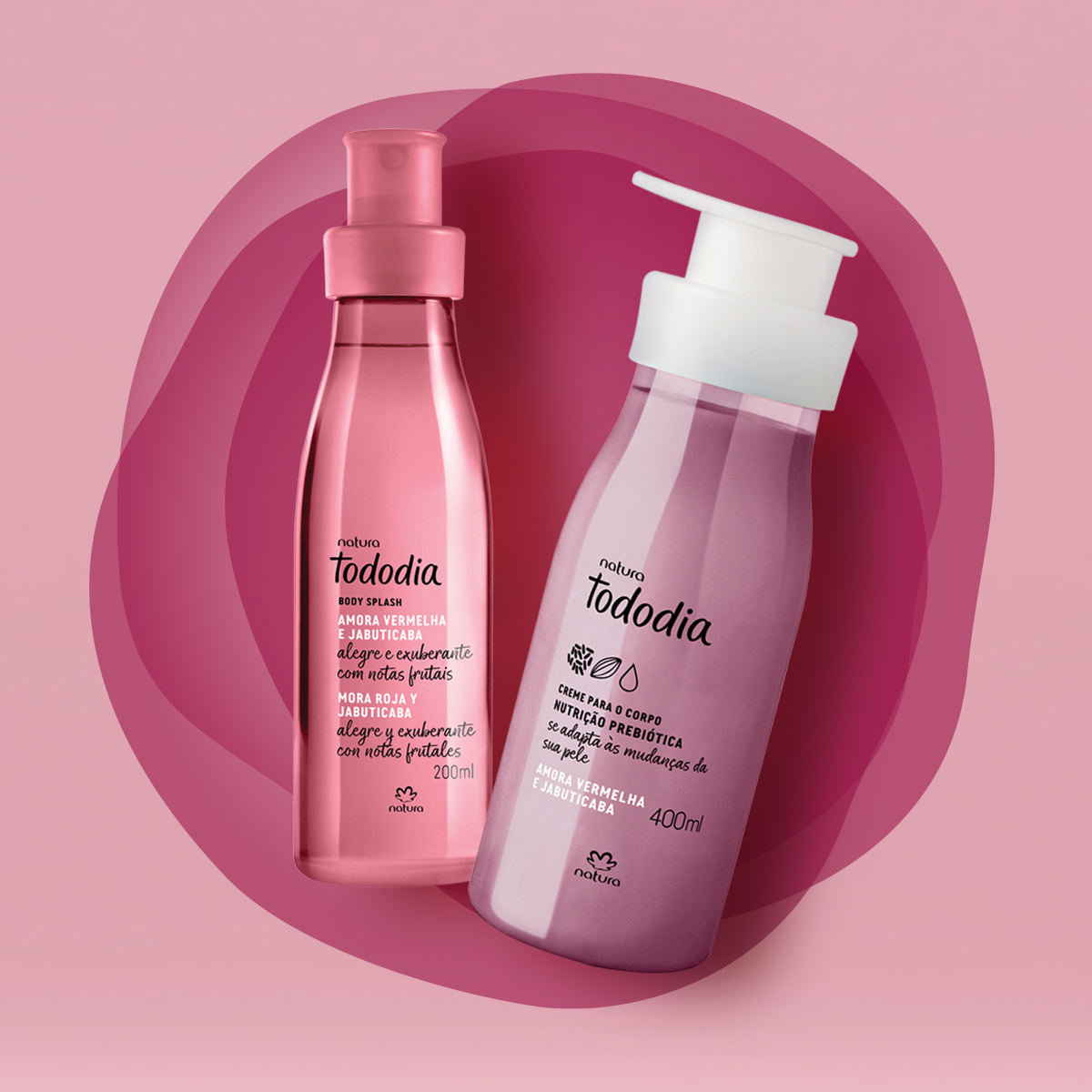 Detalhe do body splash e creme do kit