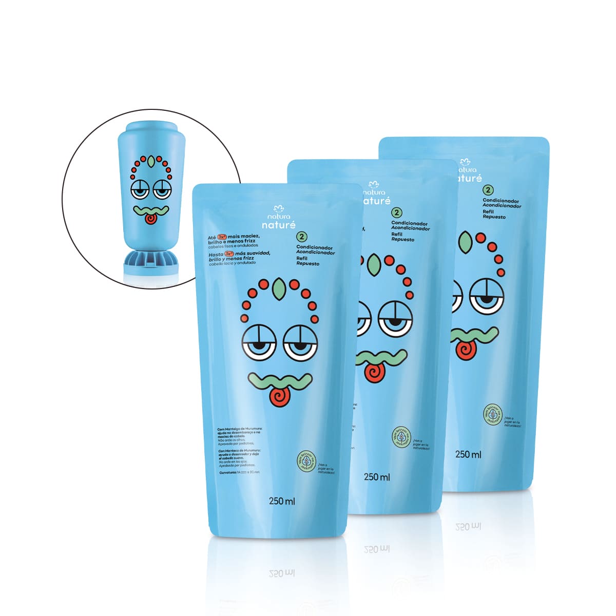 Kit Refil Condicionador para Cabelos Lisos e Ondulados Naturé (3 unidades) 4 Detalhe do produto condicionador Naturé