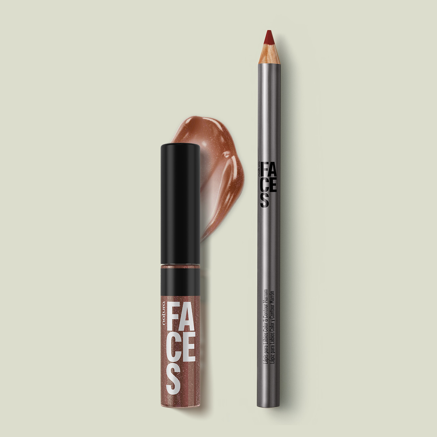 Kit Faces Lip Combo Gloss Brown Star e Lápis Marrom 3 Detalhe do gloss Brown Star