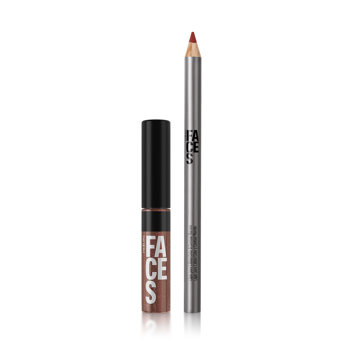 Kit Faces Lip Combo Gloss Brown Star e Lápis Marrom 4 Lápis labial Color & Contour marrom