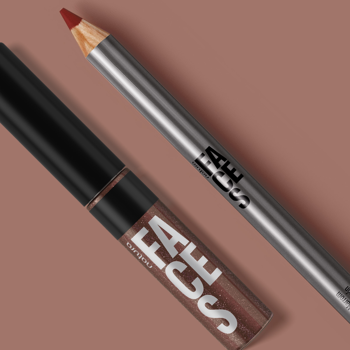 Kit Faces Lip Combo Gloss Brown Star e Lápis Marrom 5 Aplicação do duo nos lábios