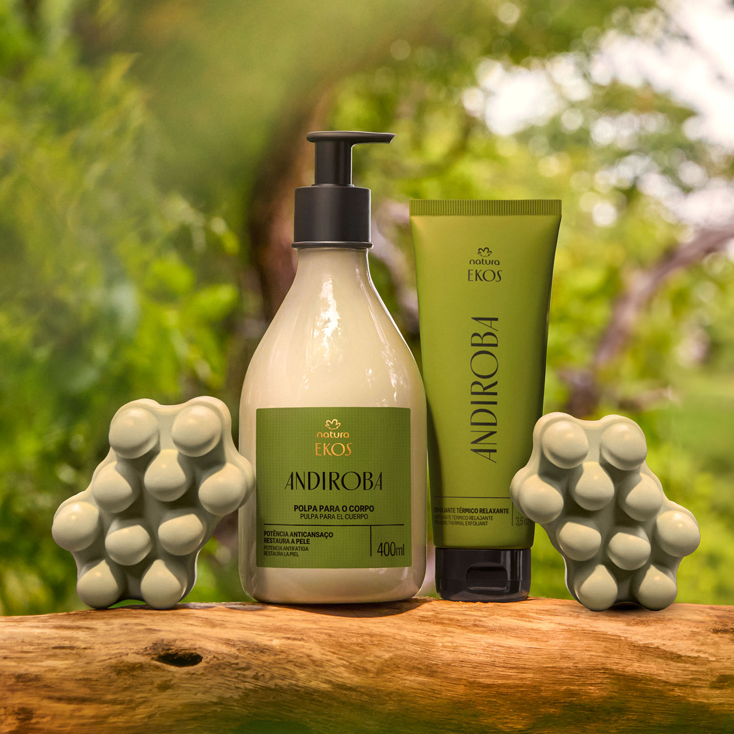 Kit Ekos Andiroba Creme para o Corpo, Esfoliante Térmico e Sabonete Massageador 3 Visual mobile do Kit Ekos Andiroba