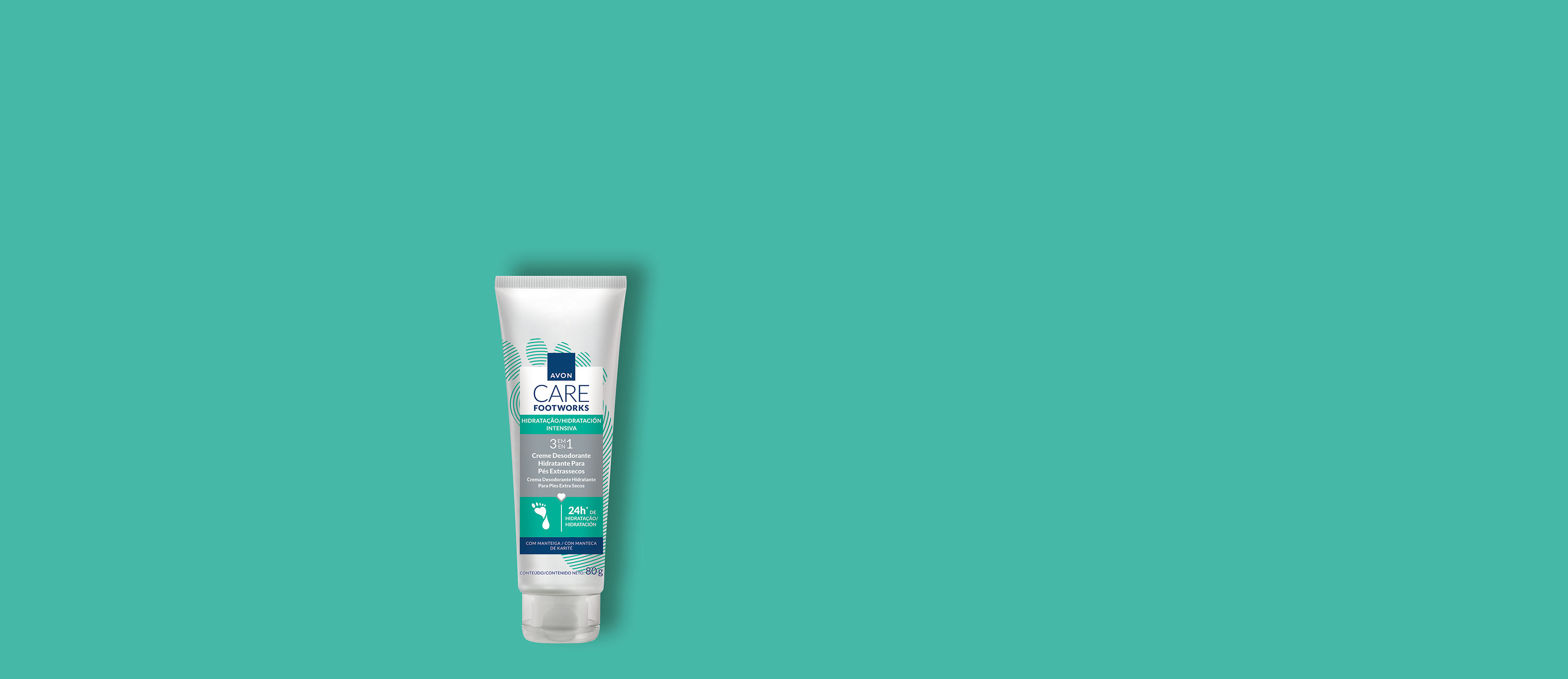 Banner do Creme Avon Care Footworks para pés extrassecos